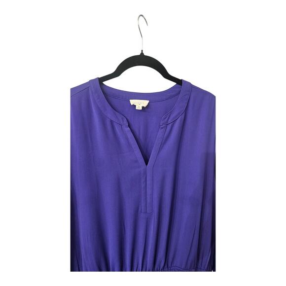 Everly Dress Purple Split Neck Elastic Waist Roll Tab Sleeves Pockets Lined - Picture 3 of 6